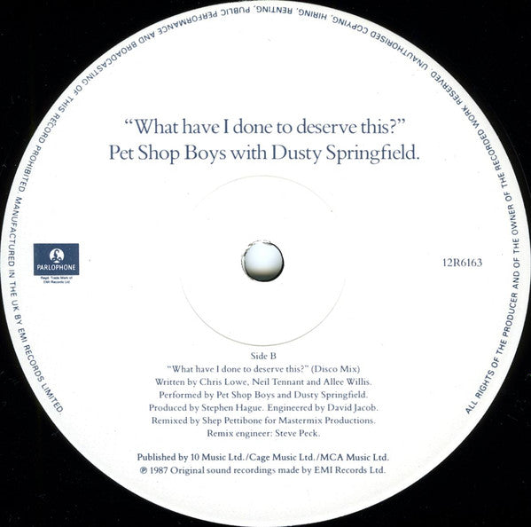 Pet Shop Boys With Dusty Springfield – What Have I Done To Deserve This? (EX, FUNDA VG+) BOX22