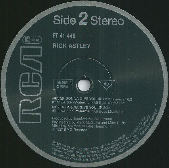 Rick Astley – Never Gonna Give You Up (VG+)
