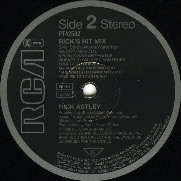 Rick Astley – Take Me To Your Heart (The Dick Dastardly Mix and Rick's Hit Mix (EX, FUNDA VG+) BOX9