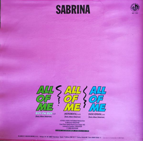 Sabrina – All Of Me (Boy Oh Boy Remix) (VG+) BOX36
