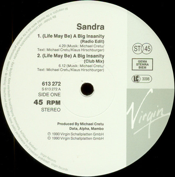 Sandra – (Life May Be) A Big Insanity (NM, FUNDA EX) BOX2