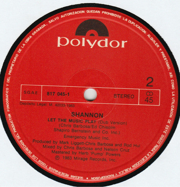 Shannon – Let The Music Play = Deja Que Suene La Musica (NM)