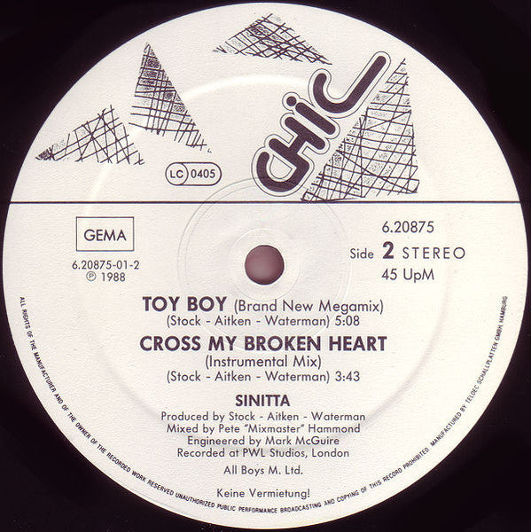 Sinitta – Cross My Broken Heart (Cupid's Avenging Mix) (NM, FUNDA VG+) BOX36