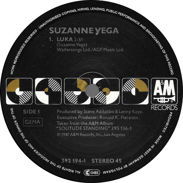 Suzanne Vega – Luka (EX, FUNDA VG+)
