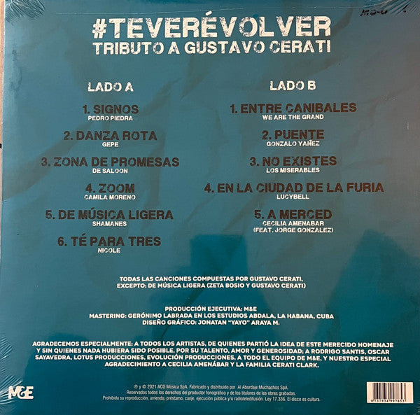 Tributo A Gustavo Cerati – #TEVERÉVOLVER, contraportada con el listado de canciones