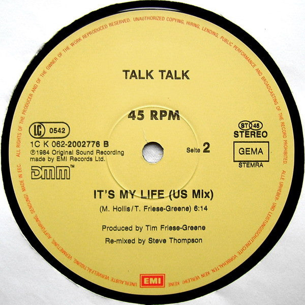 Talk Talk – Such A Shame - It's My Life (US Mix) – 6:14 (NM)