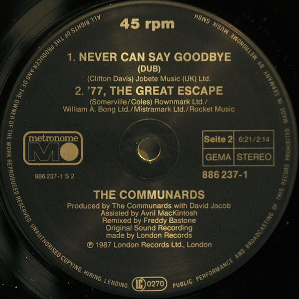 The Communards – Never Can Say Goodbye (Remix) (NM) BOX2