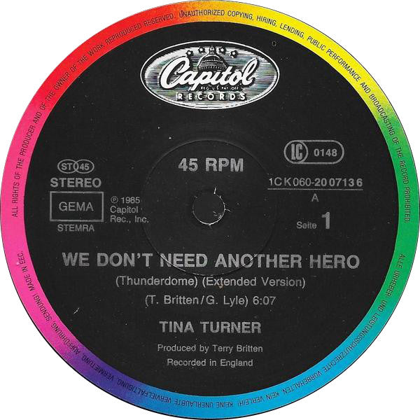 Tina Turner – We Don't Need Another Hero (Thunderdome) (EX, FUNDA VG+)