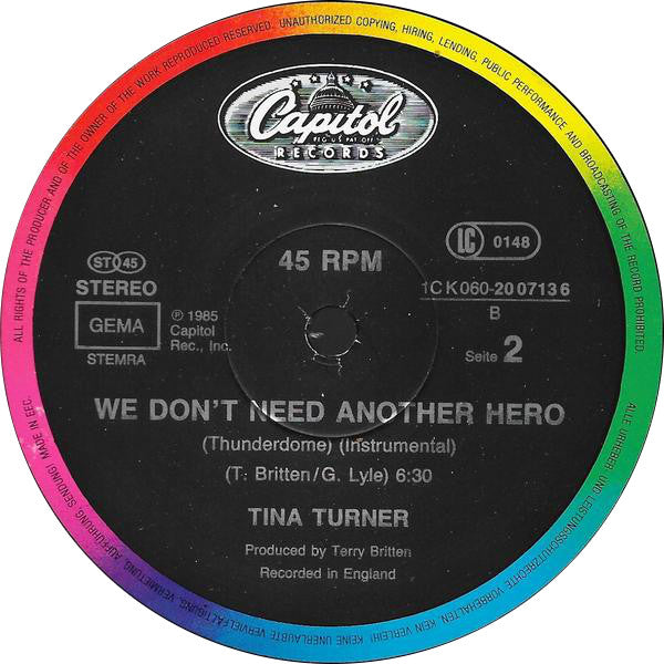 Tina Turner – We Don't Need Another Hero (Thunderdome) (EX, FUNDA VG+)
