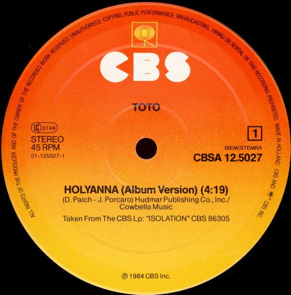 Toto – Holyanna (NM, FUNDA VG+) BOX3