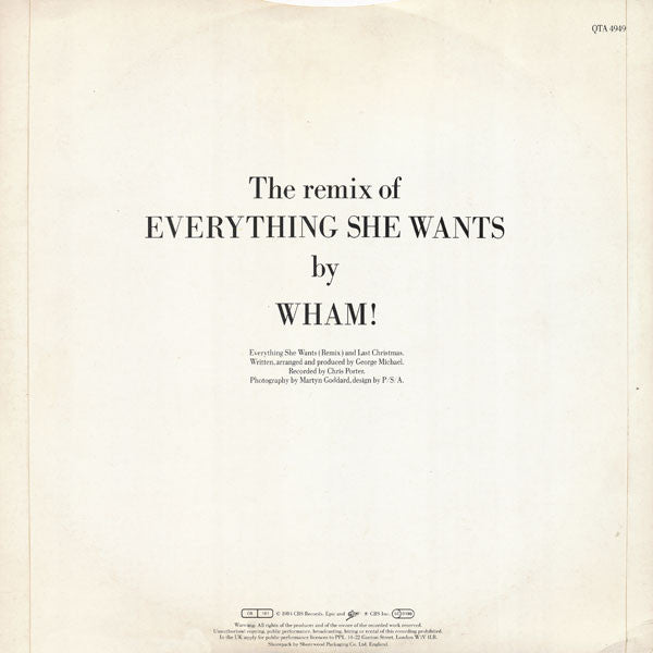 Wham! – Everything She Wants (Remix) / Last Christmas (Pudding Mix) (NM, FUNDA VG+ RINGWEAR) BOX33