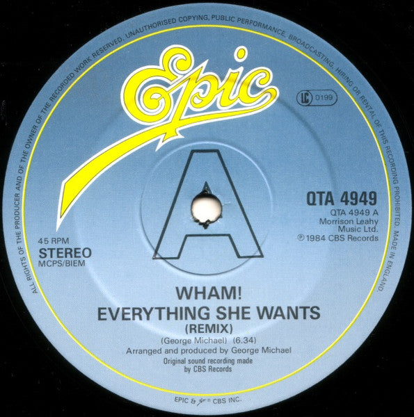 Wham! – Everything She Wants (Remix) / Last Christmas (Pudding Mix) (NM, FUNDA VG+ RINGWEAR) BOX33
