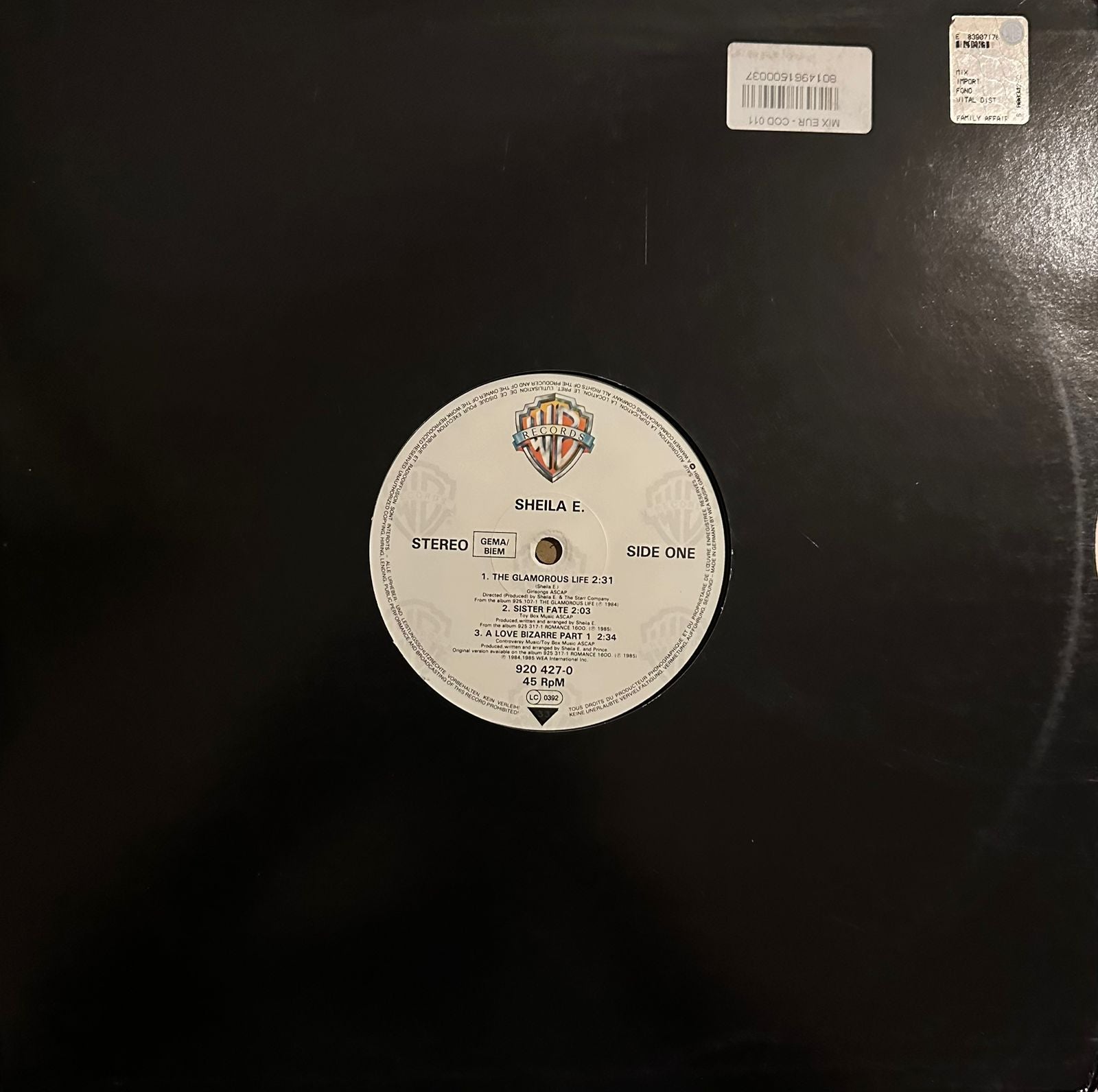 Sheila E. – Special Medley Of The Glamorous Life / Sister Fate / A Love Bizarre (VG+ FUNDA GENÉRICA) BOX35