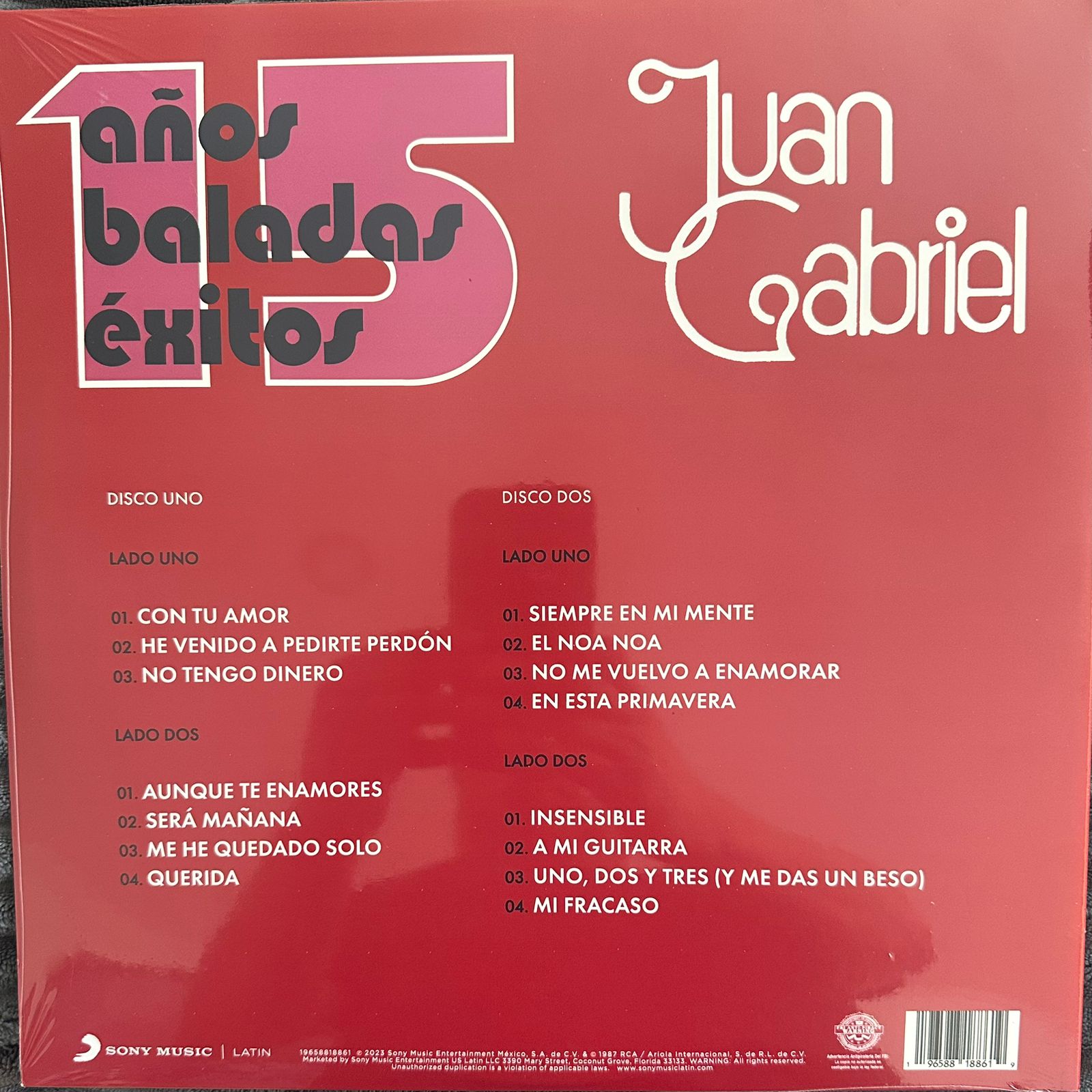 Juan Gabriel – 15 Años Baladas Exitos / DISCO DOBLE (NUEVO, SELLADO= BOXV31