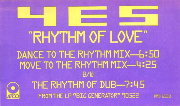 Yes – Rhythm Of Love (NM, FUNDA VG+)