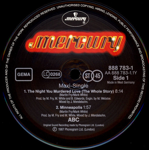 ABC Featuring Contessa Lady V – The Night You Murdered Love (NM, FUNDA VG+) BOX24