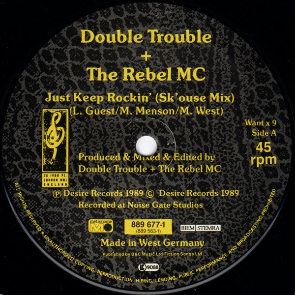 Double Trouble + Rebel MC – Just Keep Rockin' (NM, FUNDA VG+) BOX24