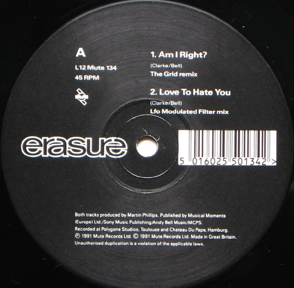Erasure – Am I Right? (VG+, FUNDA EX) BOX12
