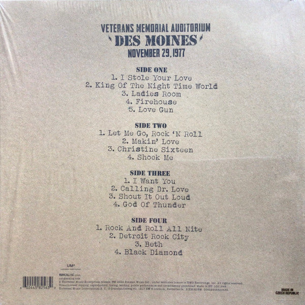 Kiss – Off The Soundboard Veterans Memorial Auditorium Des Moines November 29 1977 / DISCO DOBLE (NUEVO, SELLADO) BOXV17