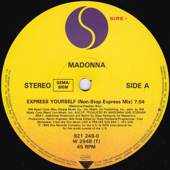Madonna – Express Yourself (NM, FUNDA VG+) BOX9