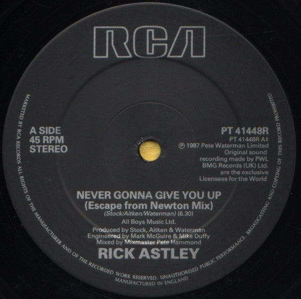Rick Astley – Never Gonna Give You Up (Escape From Newton Mix & Escape To New York Mix) (NM, FUNDA VG+)