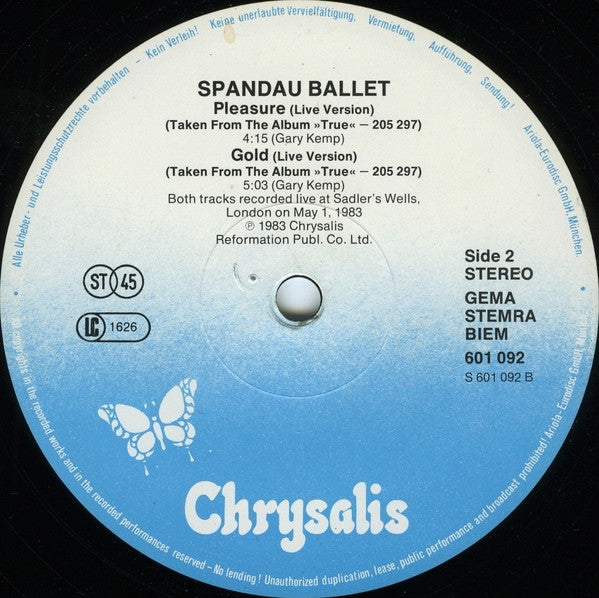 Spandau Ballet – Pleasure / Gold (Live Version) (VG+, EX) BOX35