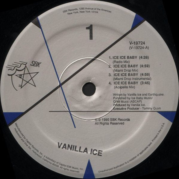 Vanilla Ice – Ice Ice Baby (NM, FUNDA VG+) - PEGATINA EN GALLETA- BOX6