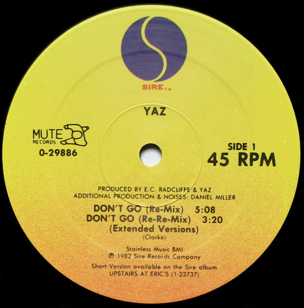 Yaz – Don't Go - Re-Mixes (VG+)