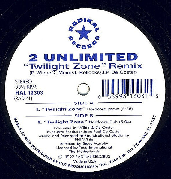 2 Unlimited – Twilight Zone Remix (Limited Edition Hardcore Remix) (VG+) Box27