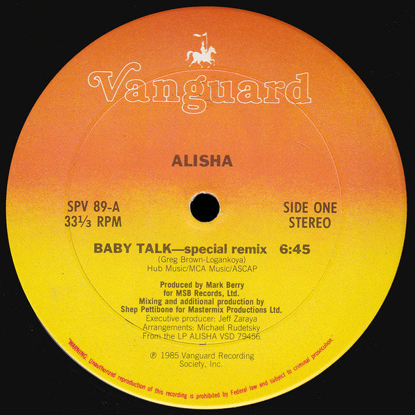 Alisha ‎– Baby Talk (VG+, Funda Generic) Box13