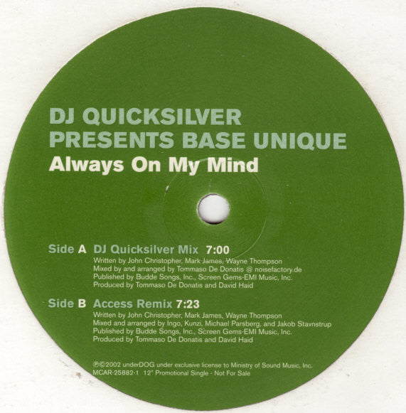 DJ Quicksilver Presents Base Unique – Always On My Mind (NM) Box31