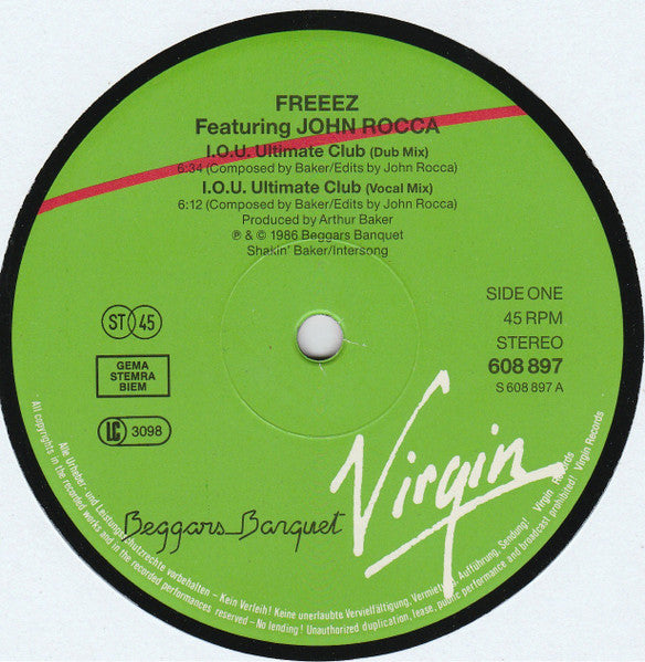 Freeez Featuring John Rocca – I.O.U. (The Ultimate Mixes '87) (VG+, Funda Generic) Box23