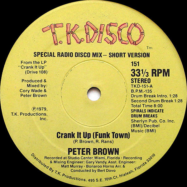 Peter Brown ‎– Crank It Up (Funk Town) (VG+, Funda Generic) Box12