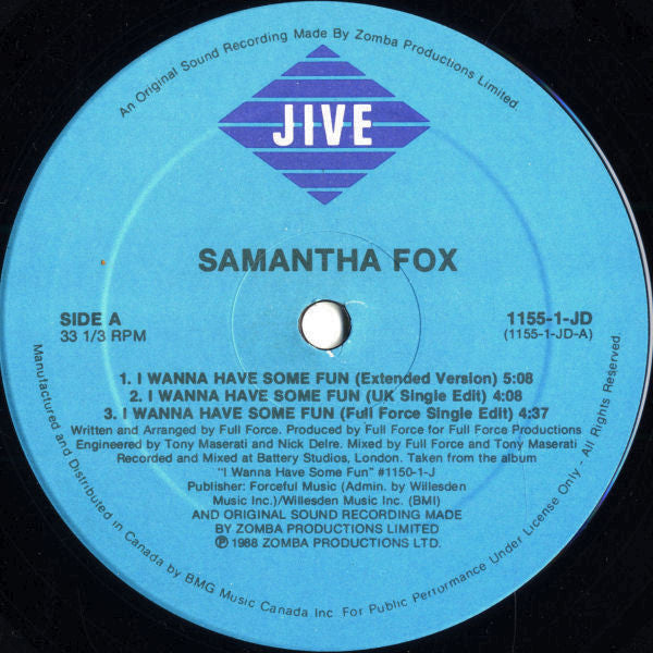 Samantha Fox ‎– I Wanna Have Some Fun (VG+, Funda Generic) Box18