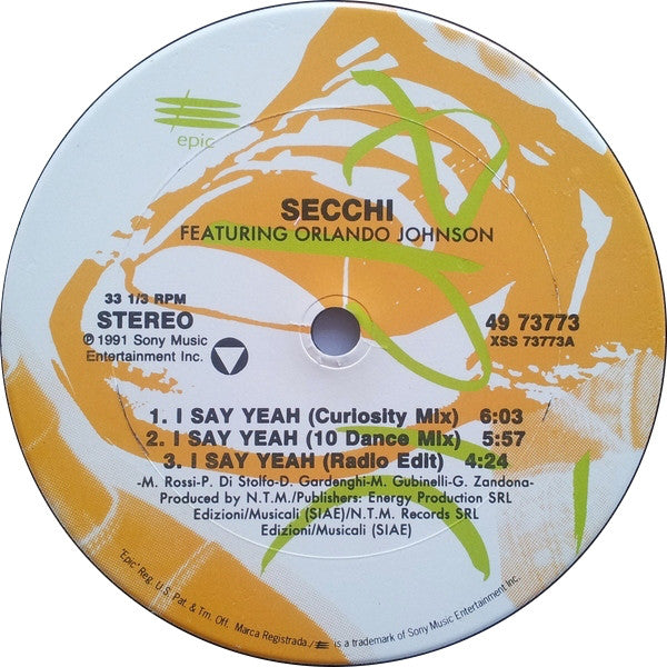 Secchi Featuring Orlando Johnson – I Say Yeah (VG+, Funda Generic) Box22