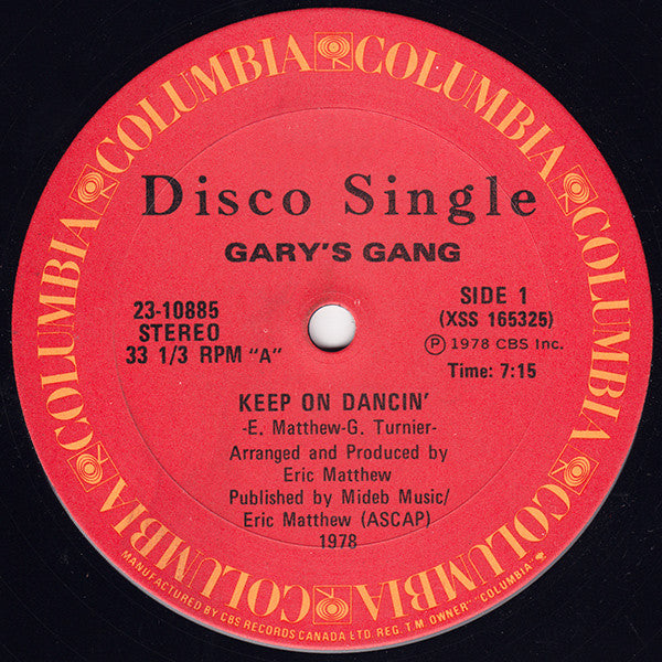 Gary's Gang – Keep On Dancin' (VG+, Funda Generic) Box19